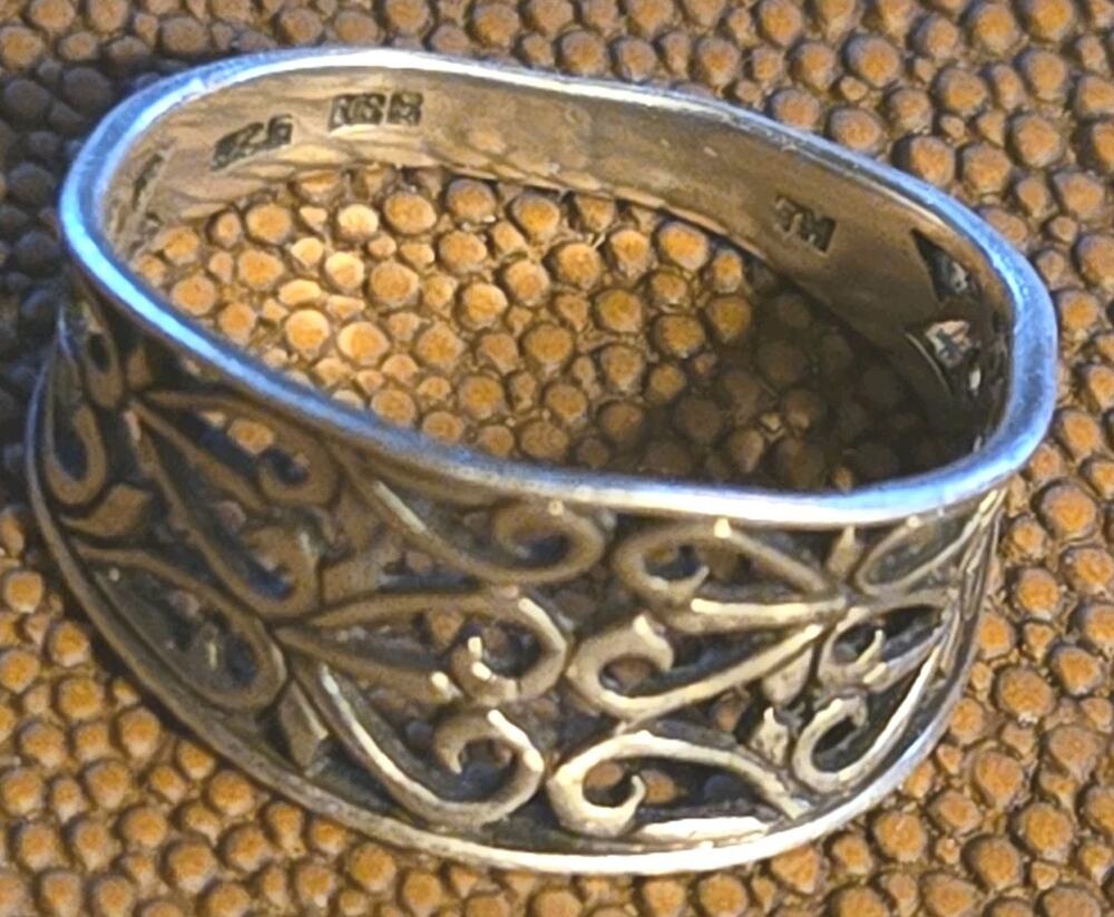 Vintage Sterling Silver 925 Filigree Band Ring-Size 7